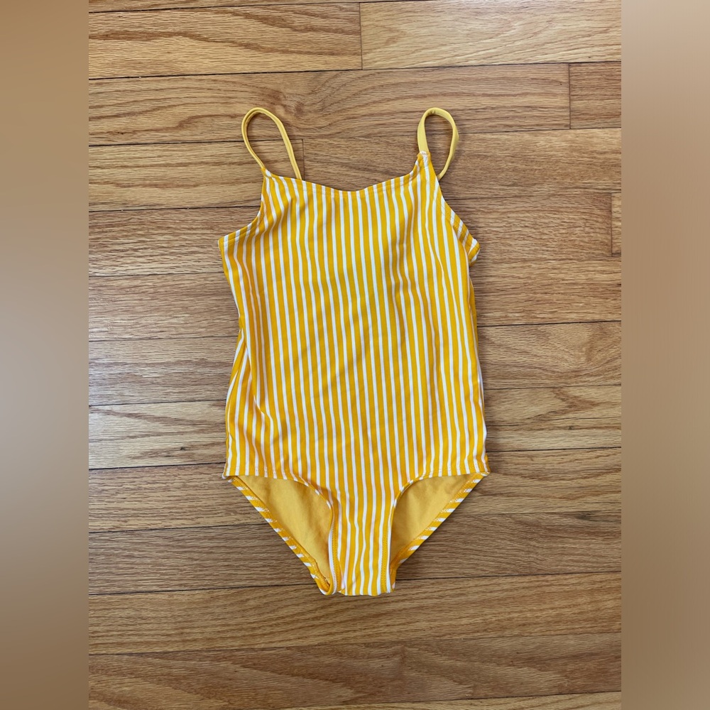 H&M yellow striped swim suit, 3/4T